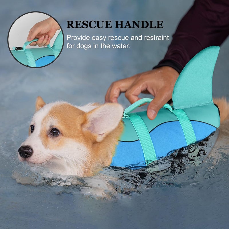 Dogcheer Dog Life Jacket, Cute Shark Dog Life Vest for Swimming Boating with Superior Buoyancy and Rescue Handle, Adjustable Puppy Floating Swim Vest for Small Medium Large Dogs(Pool Blue,M) - Image 2